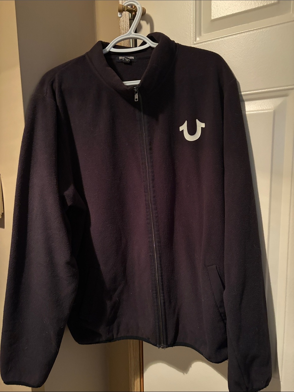 True Religion Black Fleece Zip-Up Jacket with Logo